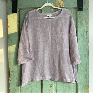 Pure Jill Linen 3/4 Sleeve Crew Neck Sheer Top